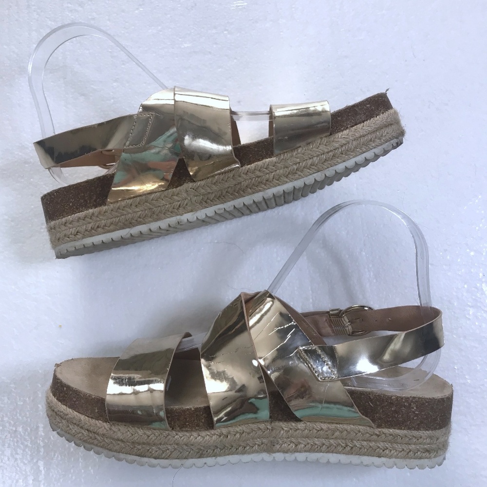 Stradivarius 39 Gold Metallic Espadrille Sandals